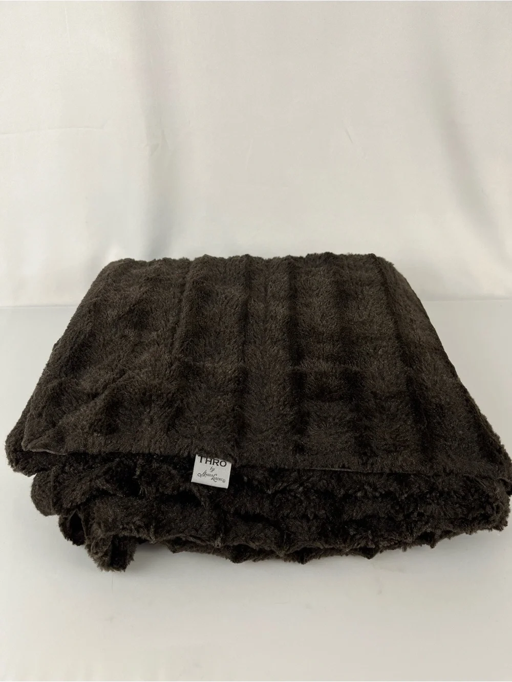 THRO by Marlo Lorenz Plush Faux Fur Throw Blanket Dark Brown